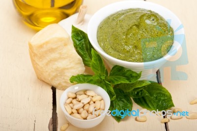 Italian Basil Pesto Sauce Ingredients Stock Photo