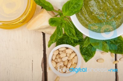 Italian Basil Pesto Sauce Ingredients Stock Photo