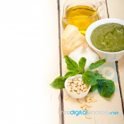 Italian Basil Pesto Sauce Ingredients Stock Photo