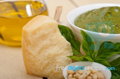 Italian Basil Pesto Sauce Ingredients Stock Photo