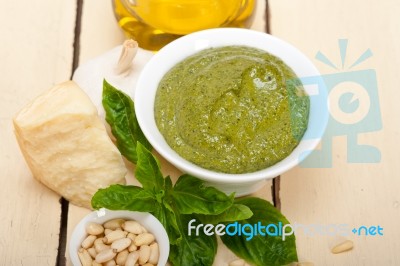 Italian Basil Pesto Sauce Ingredients Stock Photo