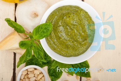 Italian Basil Pesto Sauce Ingredients Stock Photo