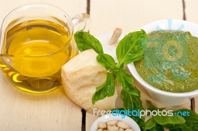 Italian Basil Pesto Sauce Ingredients Stock Photo