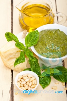 Italian Basil Pesto Sauce Ingredients Stock Photo