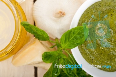 Italian Basil Pesto Sauce Ingredients Stock Photo