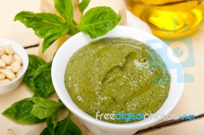 Italian Basil Pesto Sauce Ingredients Stock Photo