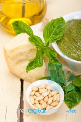 Italian Basil Pesto Sauce Ingredients Stock Photo