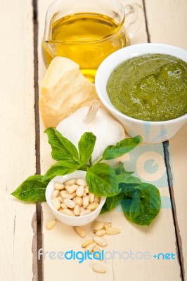 Italian Basil Pesto Sauce Ingredients Stock Photo