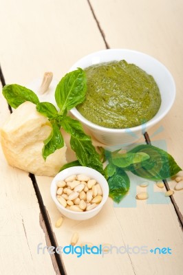 Italian Basil Pesto Sauce Ingredients Stock Photo