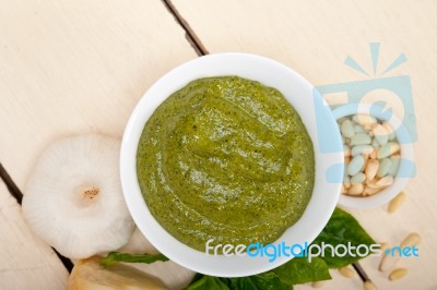 Italian Basil Pesto Sauce Ingredients Stock Photo