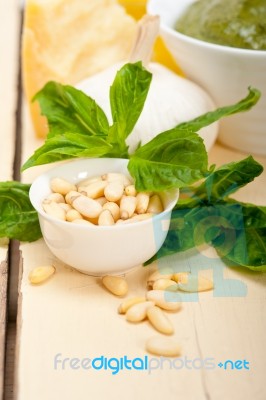 Italian Basil Pesto Sauce Ingredients Stock Photo