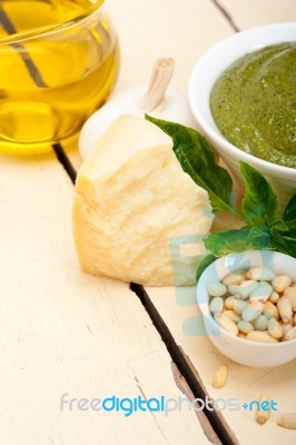 Italian Basil Pesto Sauce Ingredients Stock Photo