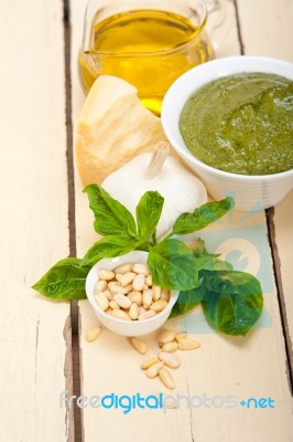 Italian Basil Pesto Sauce Ingredients Stock Photo