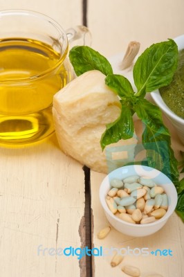 Italian Basil Pesto Sauce Ingredients Stock Photo