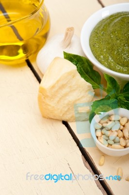 Italian Basil Pesto Sauce Ingredients Stock Photo