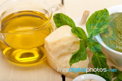 Italian Basil Pesto Sauce Ingredients Stock Photo