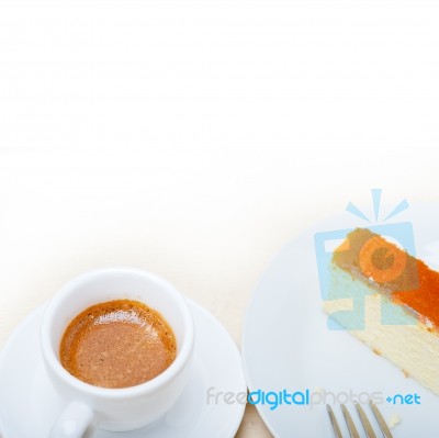 Italian Espresso Coffee And Cheese Cake Stock Photo