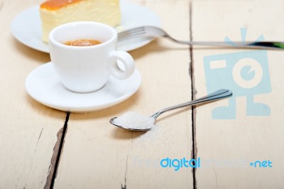 Italian Espresso Coffee And Cheese Cake Stock Photo