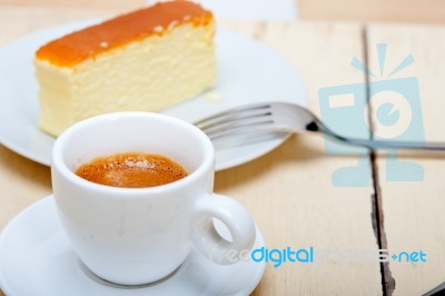 Italian Espresso Coffee And Cheese Cake Stock Photo