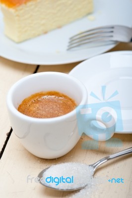 Italian Espresso Coffee And Cheese Cake Stock Photo