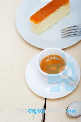 Italian Espresso Coffee And Cheese Cake Stock Photo