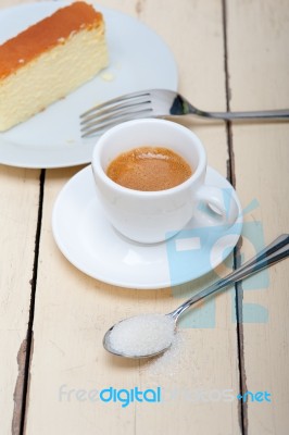 Italian Espresso Coffee And Cheese Cake Stock Photo