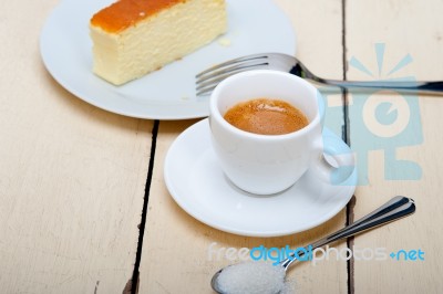 Italian Espresso Coffee And Cheese Cake Stock Photo