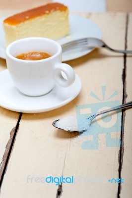 Italian Espresso Coffee And Cheese Cake Stock Photo