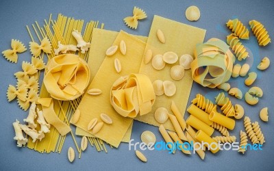 Italian Foods Concept And Menu Design. Assorted Types Of Pasta Stock Photo