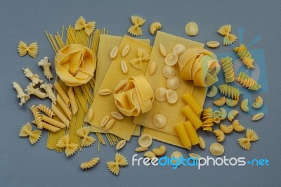 Italian Foods Concept And Menu Design. Assorted Types Of Pasta Stock Photo