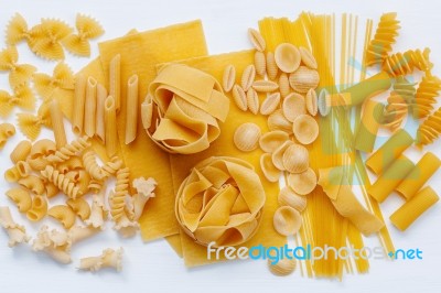 Italian Foods Concept And Menu Design. Assorted Types Of Pasta F… Stock Photo