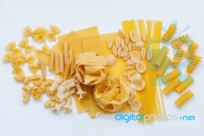 Italian Foods Concept And Menu Design. Assorted Types Of Pasta F… Stock Photo