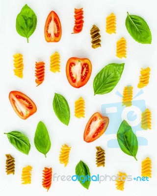 Italian Foods Concept And Menu Design. Fusilli With Tomato And S… Stock Photo