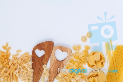 Italian Foods Concept And Menu Design. Various Kind Of Pasta Far… Stock Photo