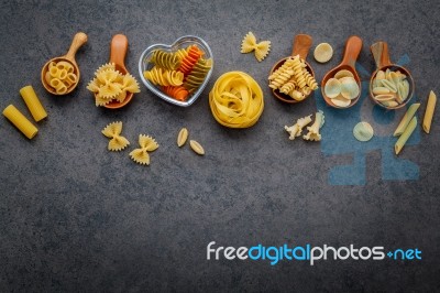 Italian Foods Concept And Menu Design. Various Kind Of Pasta Far… Stock Photo