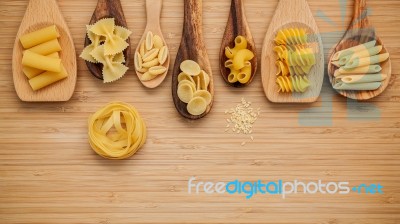 Italian Foods Concept And Menu Design. Various Kind Of Pasta Far… Stock Photo