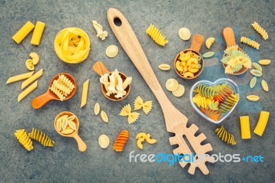 Italian Foods Concept And Menu Design. Various Kind Of Pasta Far… Stock Photo