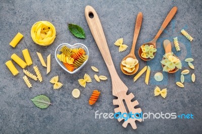 Italian Foods Concept And Menu Design. Various Kind Of Pasta Far… Stock Photo