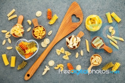 Italian Foods Concept And Menu Design. Various Kind Of Pasta Far… Stock Photo