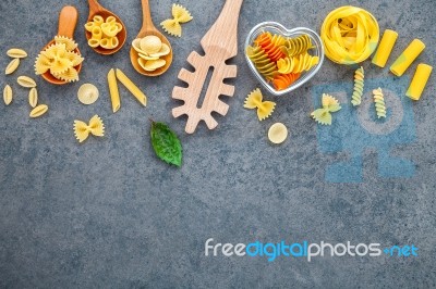 Italian Foods Concept And Menu Design. Various Kind Of Pasta Far… Stock Photo