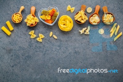 Italian Foods Concept And Menu Design. Various Kind Of Pasta Far… Stock Photo