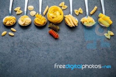 Italian Foods Concept And Menu Design. Various Kind Of Pasta Far… Stock Photo