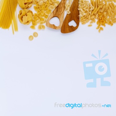 Italian Foods Concept And Menu Design. Various Kind Of Pasta Far… Stock Photo