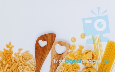 Italian Foods Concept And Menu Design. Various Kind Of Pasta Far… Stock Photo