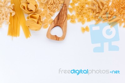 Italian Foods Concept And Menu Design. Various Kind Of Pasta Far… Stock Photo