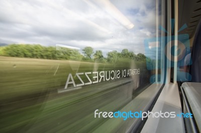 Italian Landscape Seen Through The Window Stock Photo