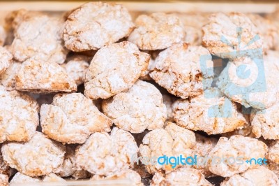 Italian Oatmeal Cookies With Almonds On Shop Window Display Stock Photo