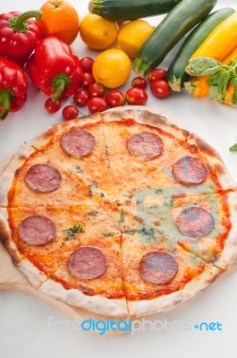 Italian Original Thin Crust  Pepperoni Pizza Stock Photo