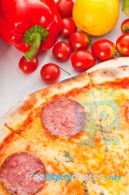 Italian Original Thin Crust  Pepperoni Pizza Stock Photo