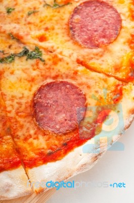 Italian Original Thin Crust  Pepperoni Pizza Stock Photo